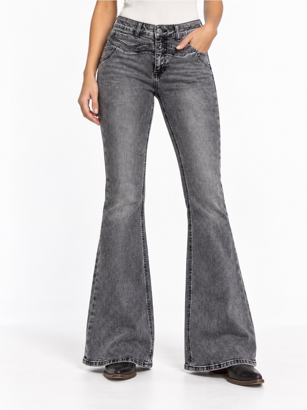 Rock & Roll Denim Gray High-Rise Flare Jeans 30x34 NWOT